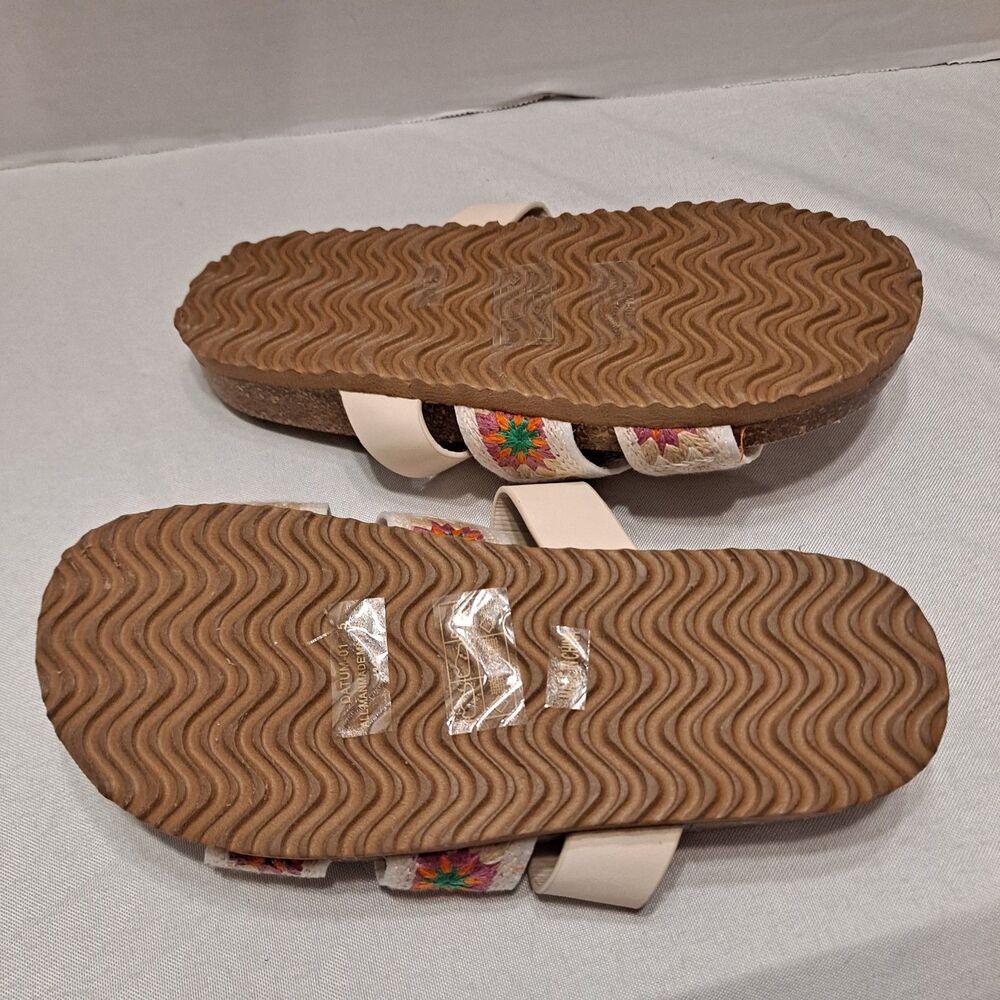 Bamboo Women's "H" Cutout Slide Sandals Size 5 Multi-color Floral Woven Cork - Picture 8 of 11